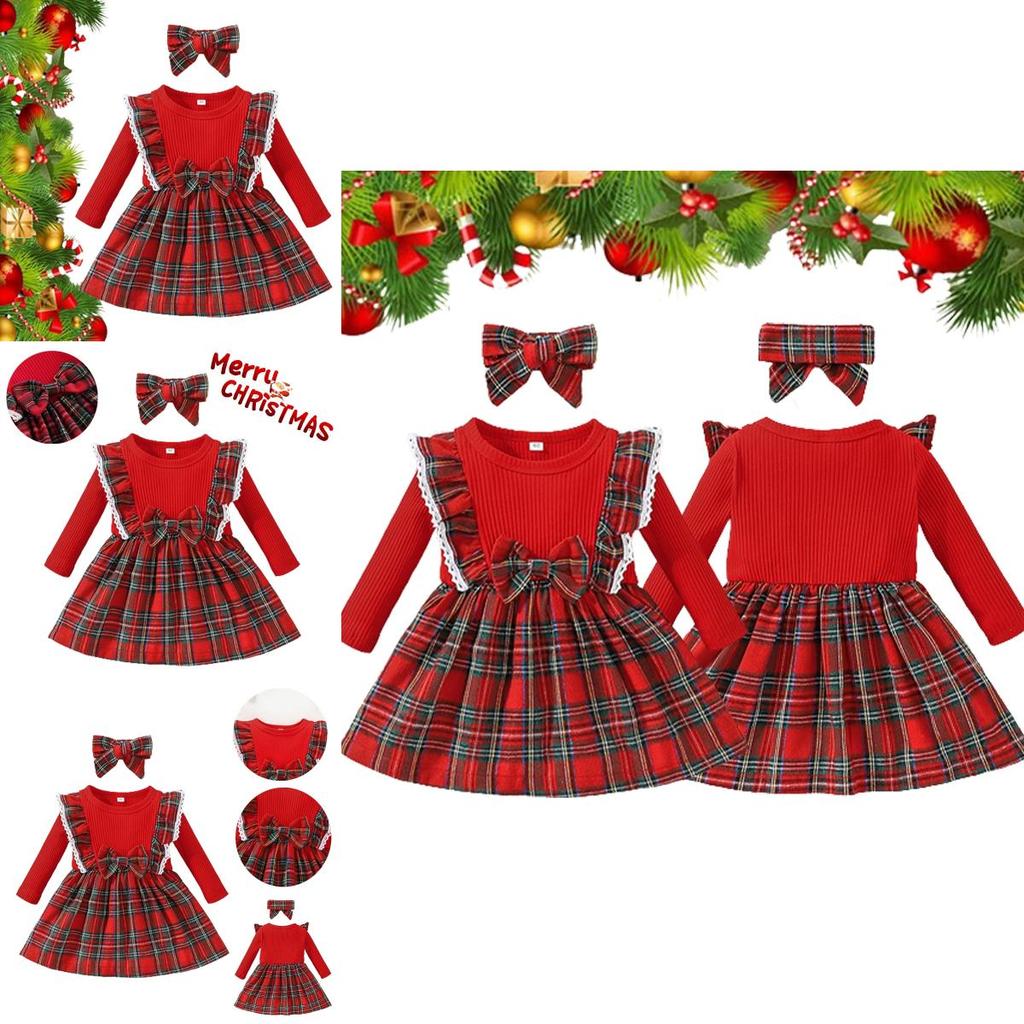Toddler Xmas Plaid Printed Long Sleeve Christmas Dress