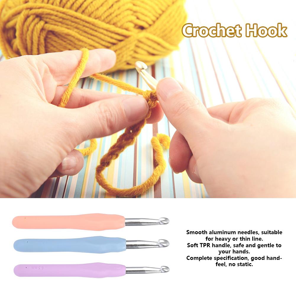 3pcs Aluminum Crochet Hooks Set Smooth Knitting Needles with Soft TPR Handle