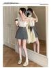 Women's High-Waisted Gray A-Line Skirt Shorts - Spring 2025 Casual Wide-Leg Design