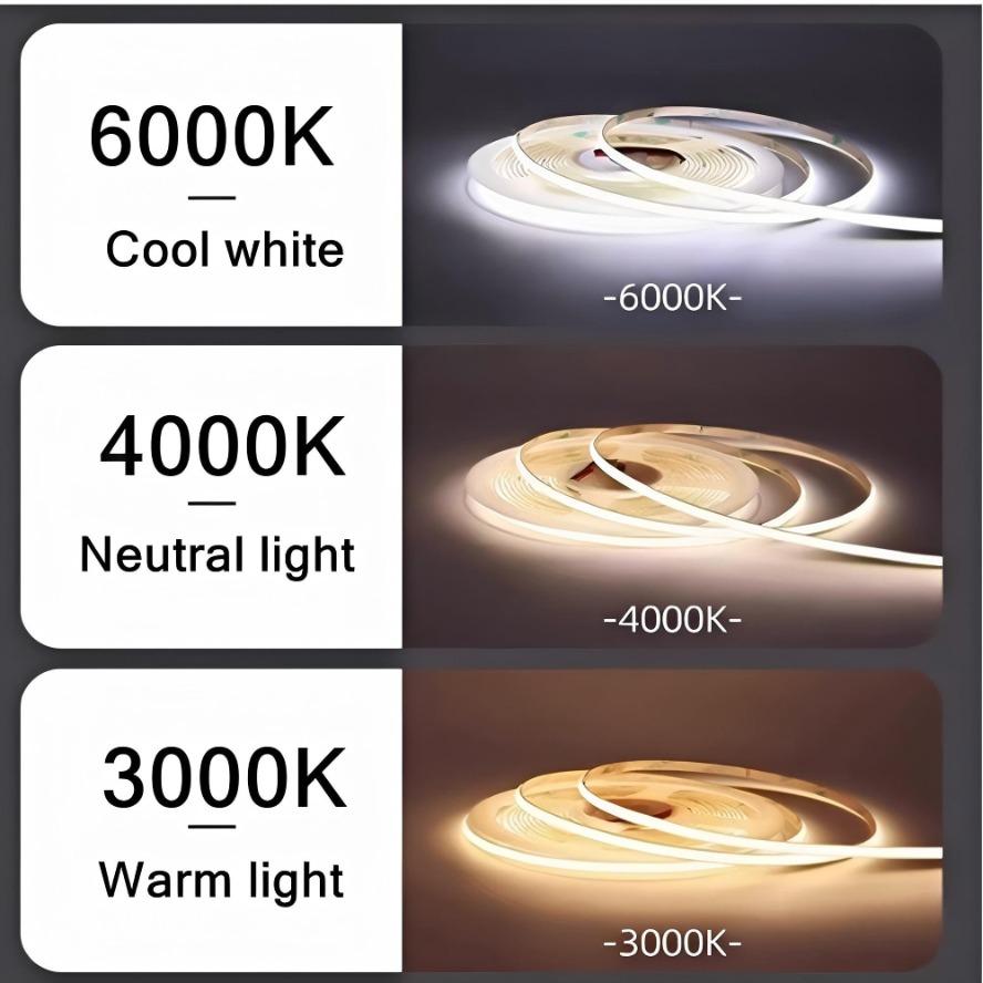 3MM Ultra-dünnes COB LED-Streifen 5V Bunt Dimmbar 3000K 4000K 6000K Hohe Dichte Flexibles Licht 400 LEDs für DIY Heimdeko Lampe