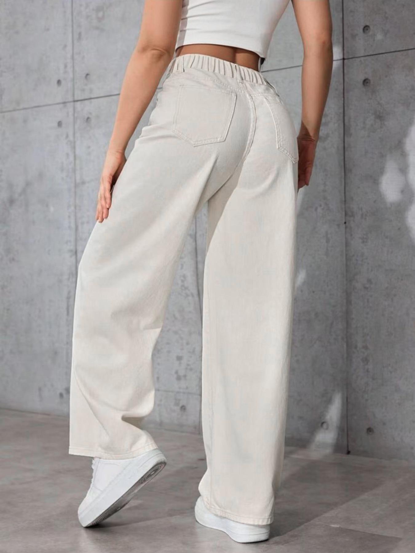 Women s Elastic Waist Straight Leg Denim Jeans - European American Style L