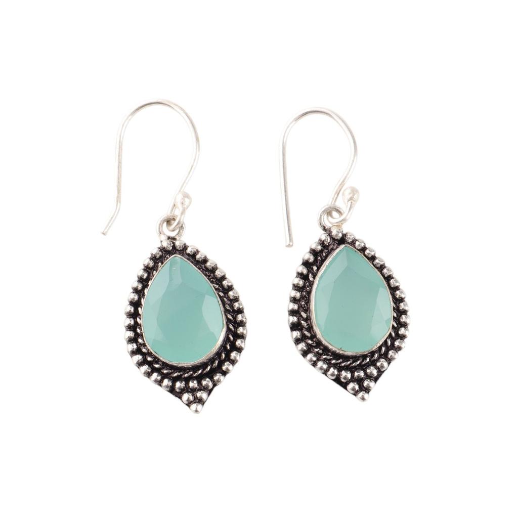 Akvakalsedon Edelstein 925 Sterlingsølv Håndlaget Smykke Øredobber For Kvinner EE-164-20