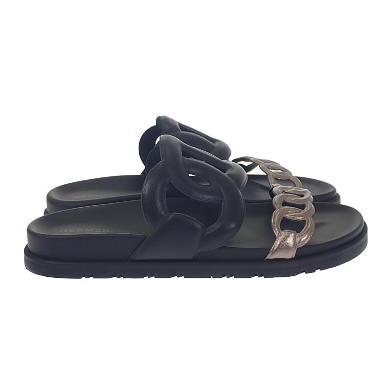 HERMES  H241017Z_02375  Sandals Black/blonde Calfskin/rubber Women