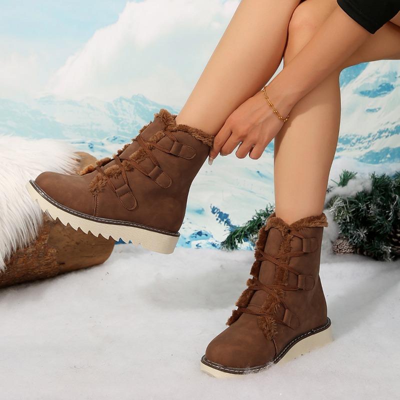 Large size snow boots for women's autumn and winter new velvet thickened lace-up warm new cotton boots for women