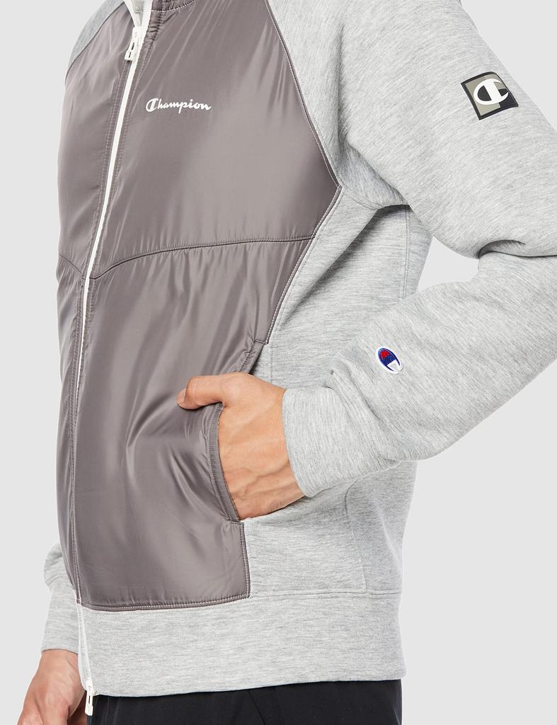 Champion Long Sleeve Techweave 3LS Zip Hooded Script Oxford Size M Men's Sweatshirt, Breathable, Stretch, Warm, Logo, Gray, (C3-WG101)