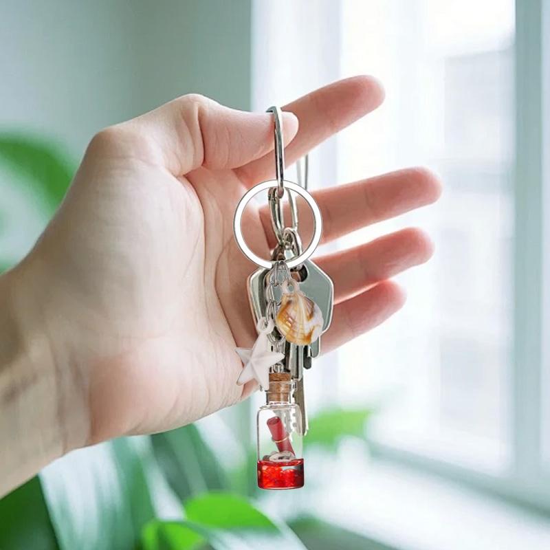 1PC Backpack Pendant Keyring Gifts Keychain Portable Bottle Ocean Theme Starfish Shell Chain Ornament