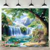 Riesiger Wasserfall Natur Wandteppich Waldlandschaft Wanddeko Wandbild Kunst Realistisches Reh Fluss Wald Tapete 180x280cm Heimdeko