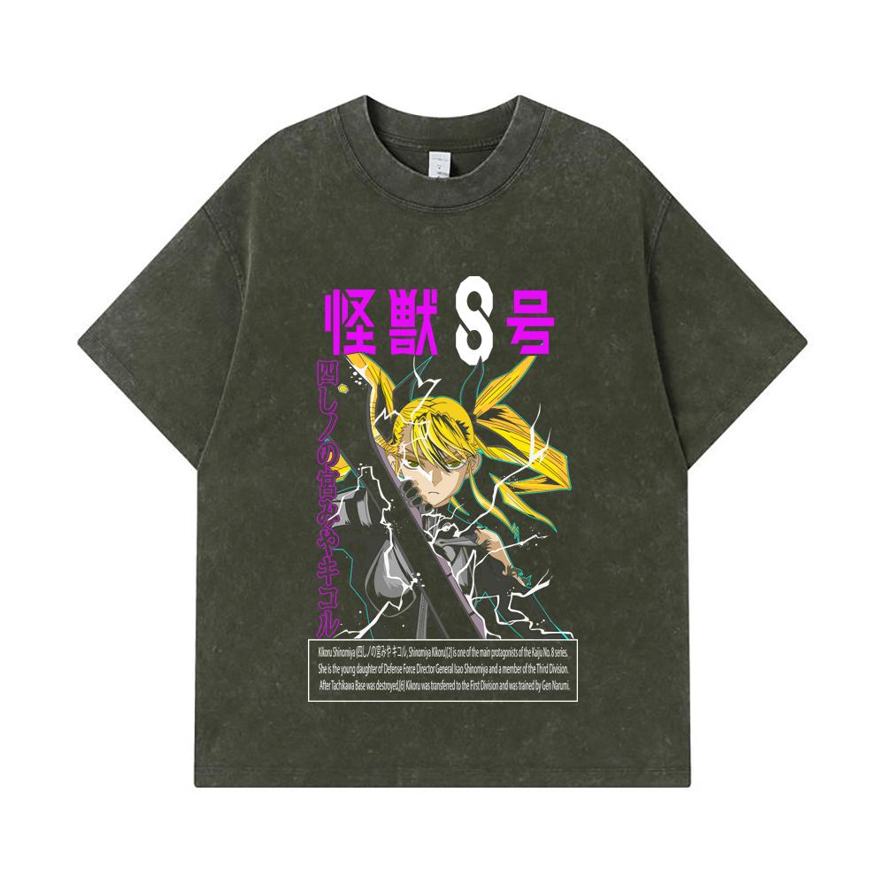 

Стиранные футболки 275 г/м² 100% Хлопок Kaiju No 8 V14 Принт Kikoru Унисекс Плотная Хлопковая Футболка S армия зеленый