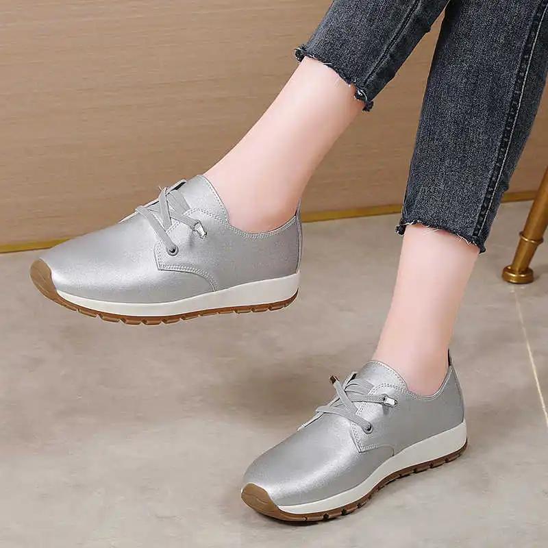 Rubber Sole Lace-up Women Shoes Spring Woven Silver Sneakers Woman Large Size Women's Sports Fitness Unusual Baskette