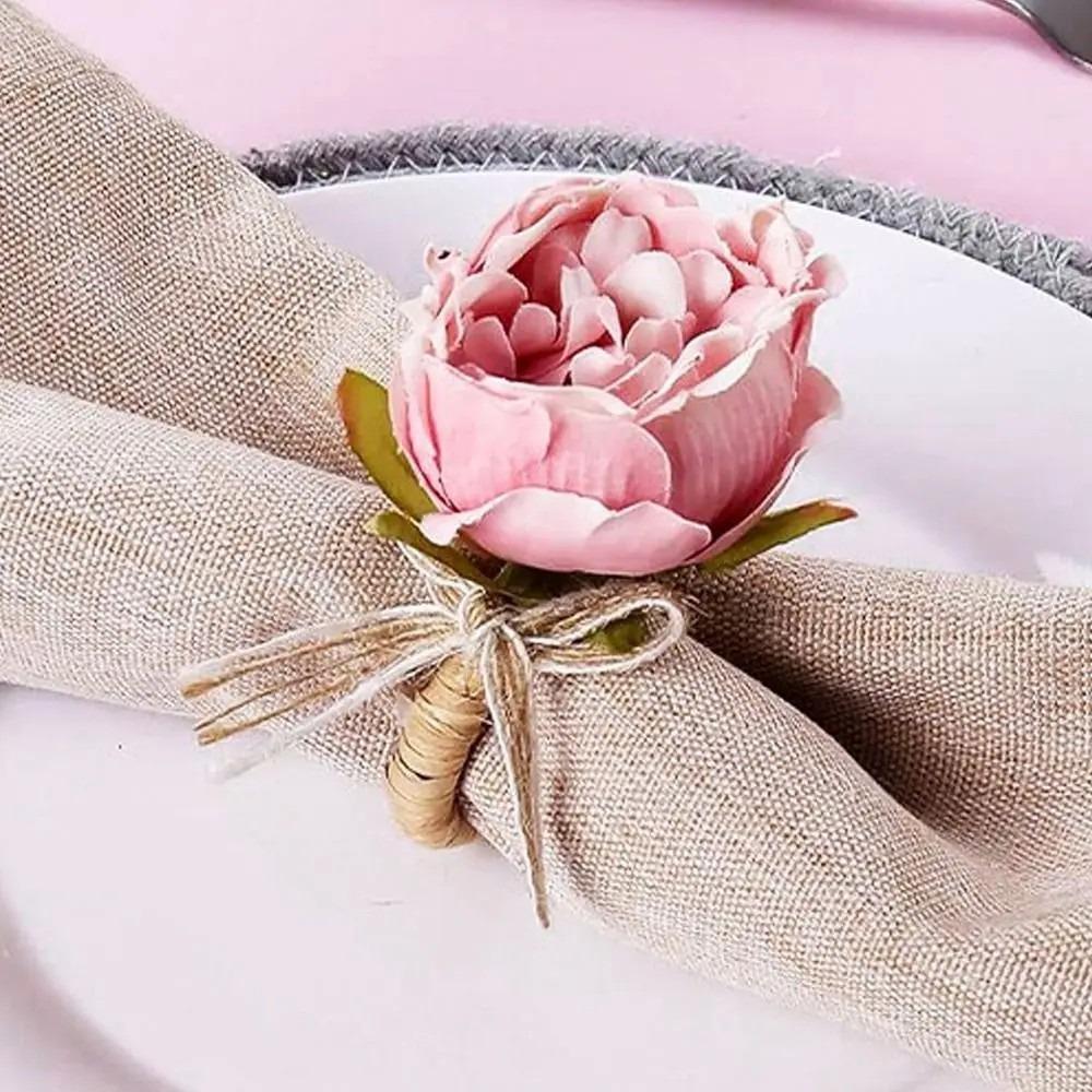 12PCS Multipurpose Plastic Simulation Rose Napkin Rings Romance Flower Napkin Holder Handmade Napkin Buckles Home Decoration