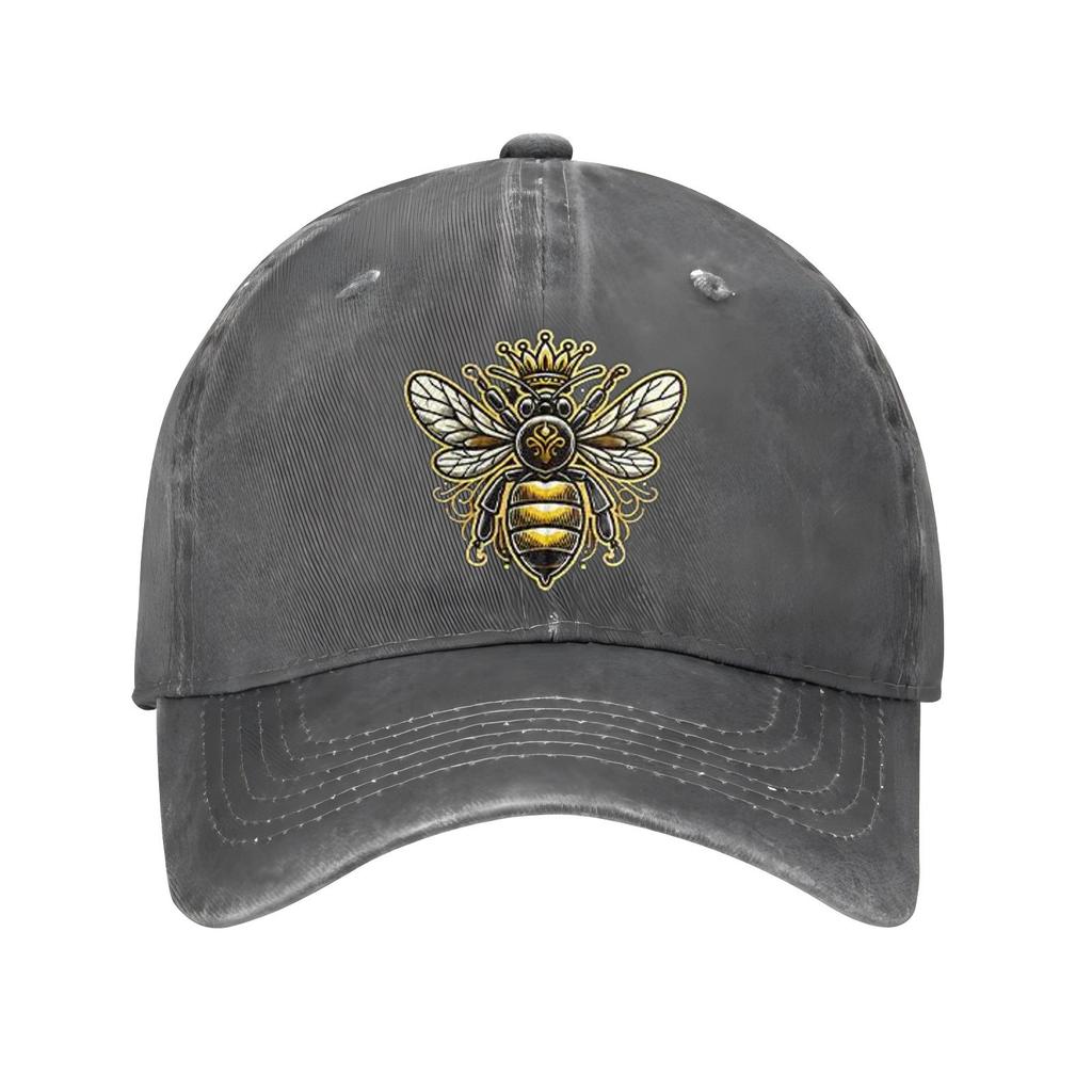 Bee Crown Print Baseball Cap Polyester Adjustable SixPanel Casual Distressed Sun Protection Hat