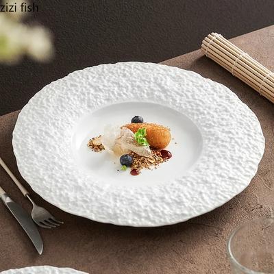 Keramikteller mit breitem Rand und Steinmuster, Steakteller, Pastateller, Dessertteller, Sushi-Teller, Restaurant-Spezialgeschirr