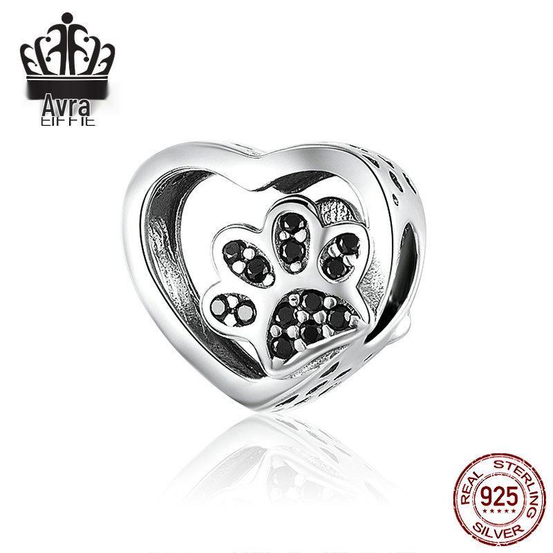 Bracciale Everlove in Argento Sterling s925 con Smalto Colorato a Forma di Zampa con Perline di Gatto e Cane