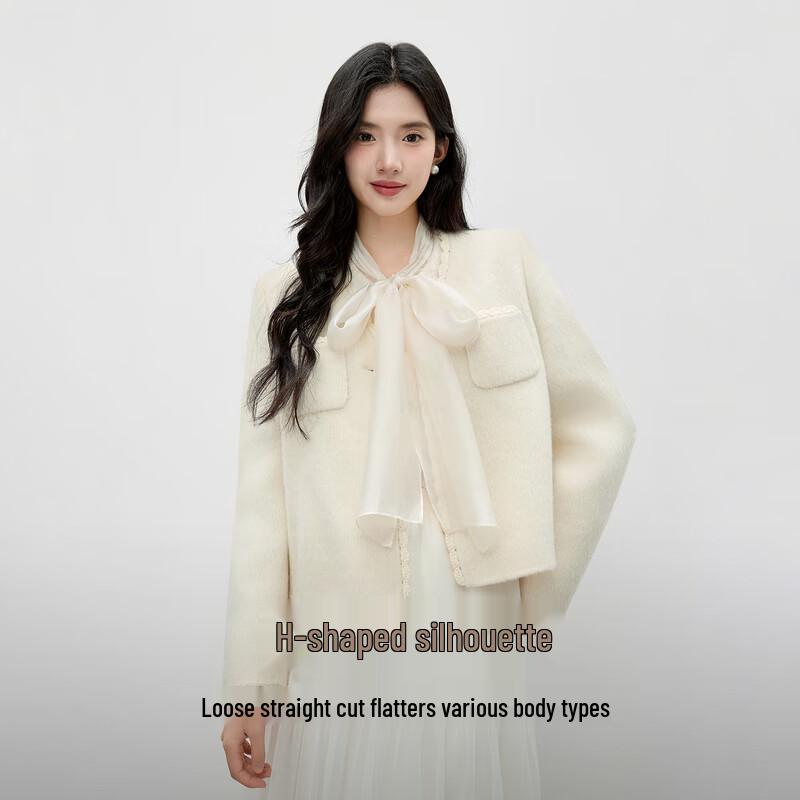 

Qiushi Yiren Women s Wool & Alpaca Blend H-Line Tweed Coat M