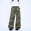 Unisex Vintage Camouflage Distressed Work Pants - Loose Fit, Straight Leg, Large Pockets
