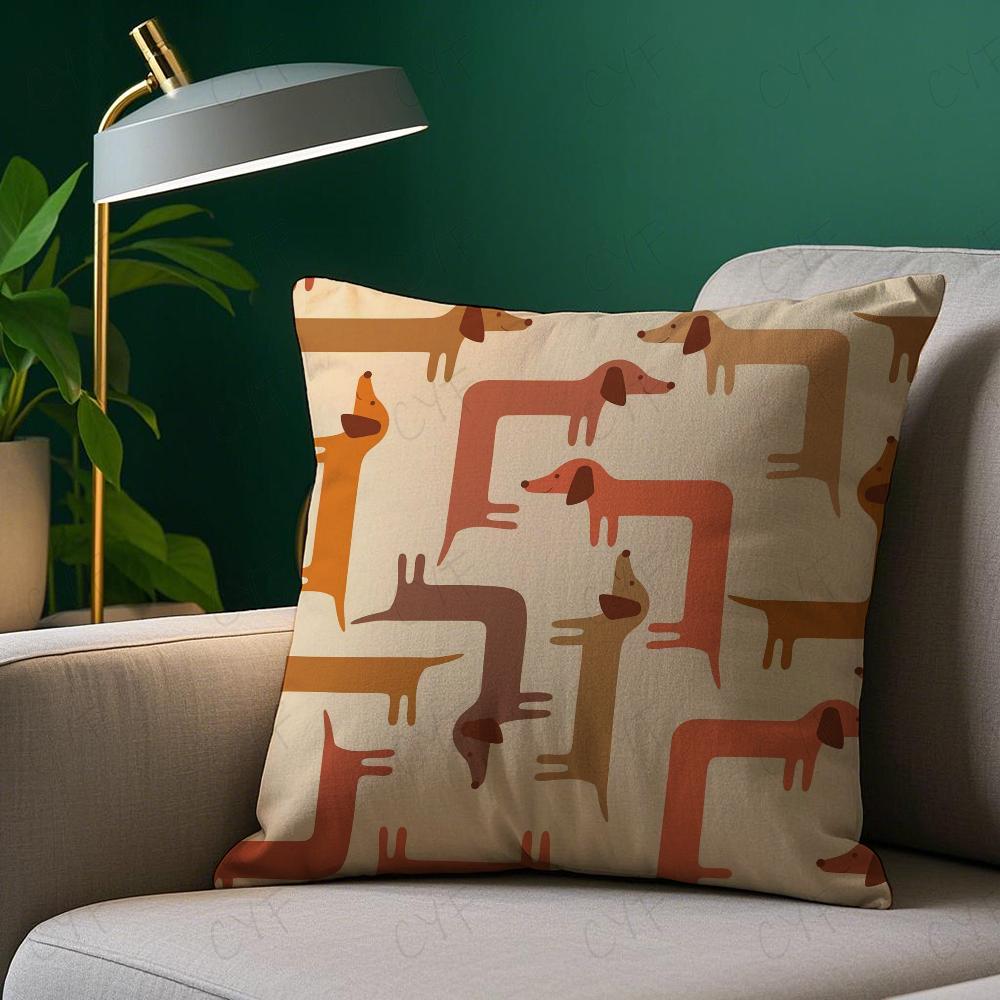 Sausage Dog Dachshund Cute Pillow Case Anti-Dustmite Pillowcase Invisible Zipper Silky Short Plush Sofa Cushion Cover