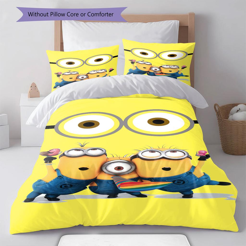 Minions Themed Printed Bedding 3PCS Cute Cartoon Suit For Children Boys Teens Bedroom Home Decoration