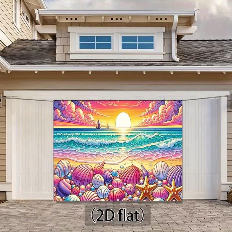2D Ocean Party Backdrop, Colorful Seashell Beach Sunset Background for Studio