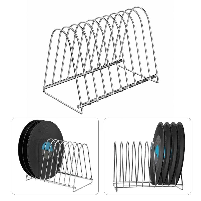 Vinyls Record Display Rack Metal Stand for 7 and 12 inches Albums with Ten Slots for Music Lovers and Home Organization