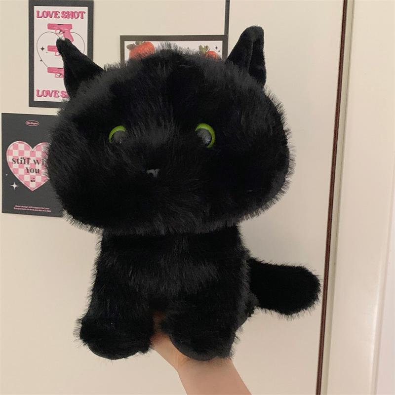 Cartoon Black Cat Plush Toy Simulation Plushie Cat Doll Lifelike Soft Stuffed Animals Doll Kawai Birthday Gift