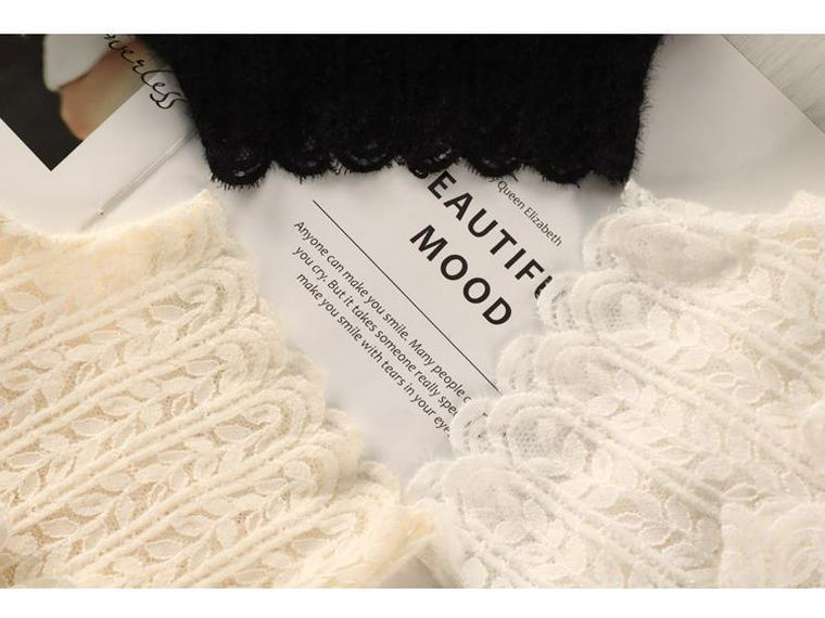 Brushed Lace High-Neck Mesh Top for Women - Trendy Autumn/Winter Layer