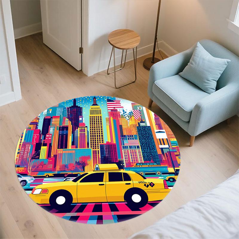 Architecture pattern round rug,Carpet Rug for Living Room Bedroom Playroom ,Non-slip Floor Mat,Holiday Gifts and Birthday Gifts.