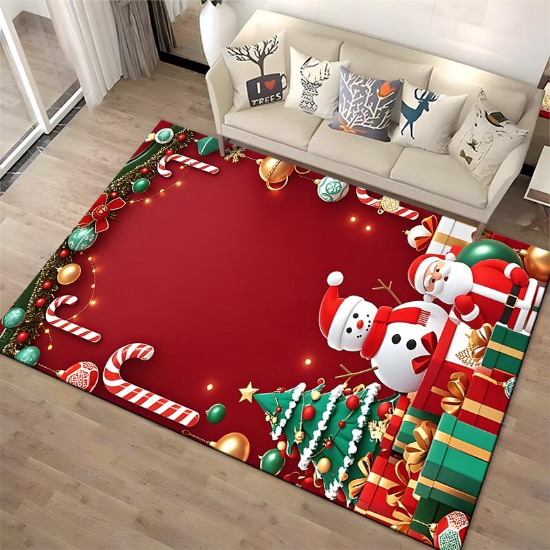 Festive Christmas Scene with Santa Claus Non-slip rug suitable for living room and bedroom sofas.