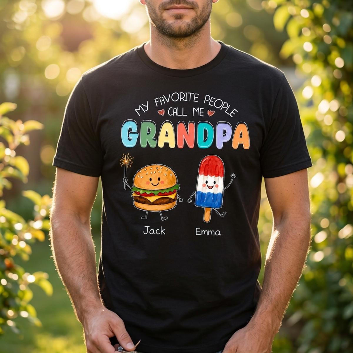 Personalized My Favorite People Call Me Grandpa T-shirt, Custom Name Grandpa Tee L