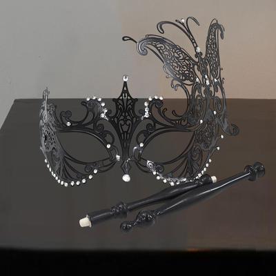 Masquerade Mask Costume Accessory Handheld Metal Party with Stick for Carnival Festival Mardi
