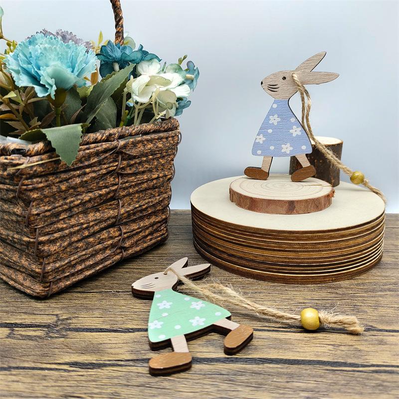 10pcs Wooden Easter Bunny Pendant Creative Home Holiday Desktop Decoration Wooden Crafts Hanging Decoration