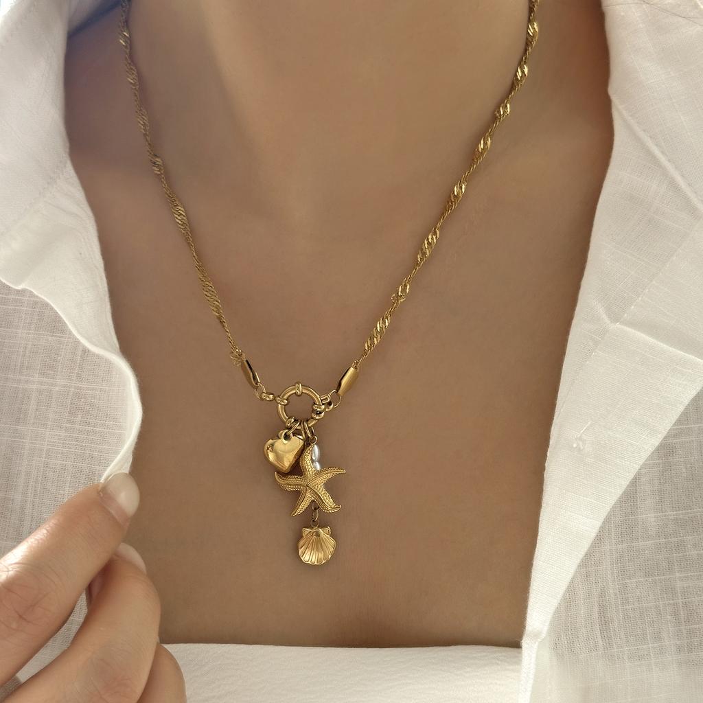 Fashion Stainless Steel Metal Conch Necklaces for Women Cute Shell Tassel Ceramic Fish Necklaces Party Daily Jewelry Gifts