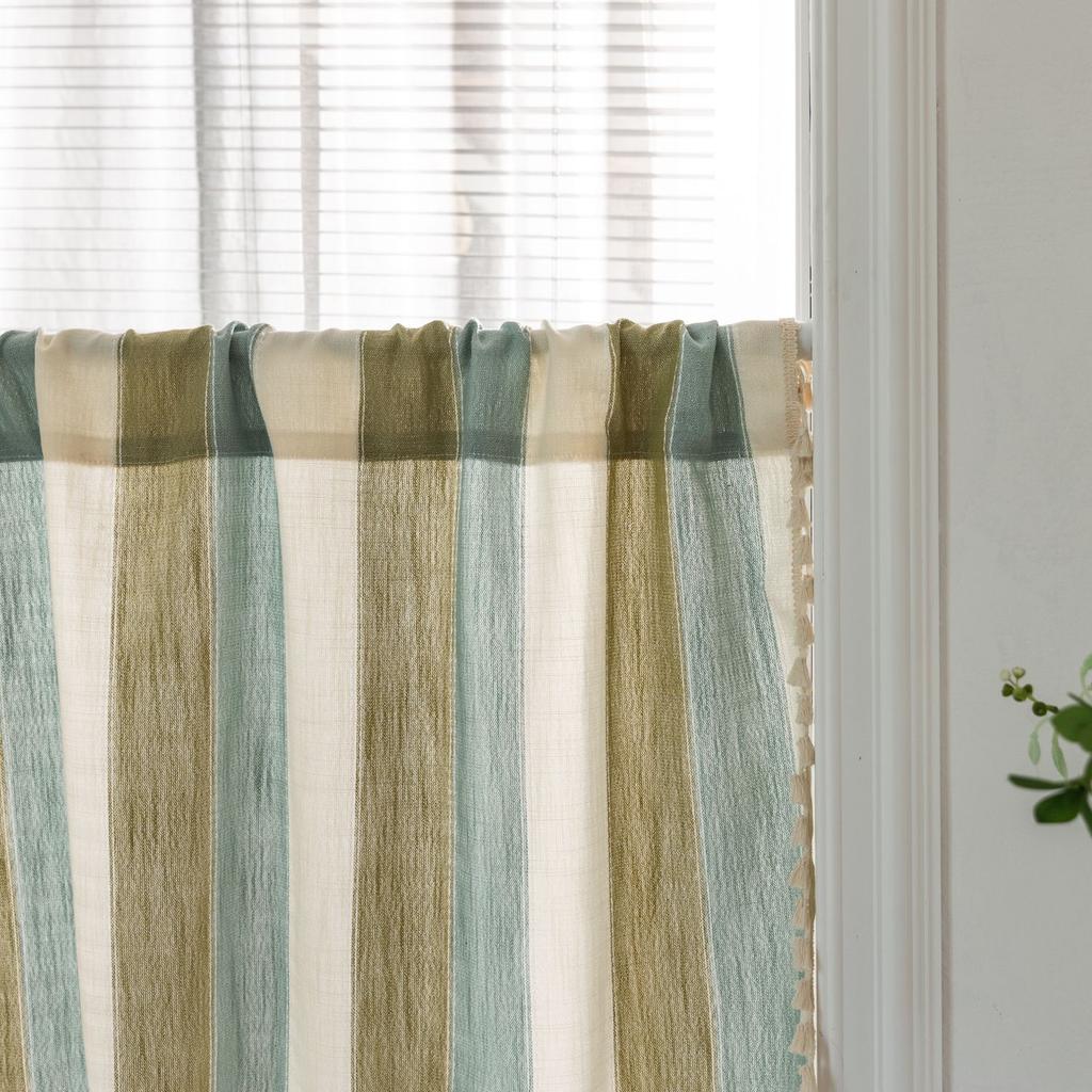 Short Curtain Gray Striped Cotton And Linen Half Curtain Half Curtain Window Curtain Coffee Curtain Small Window Curtain