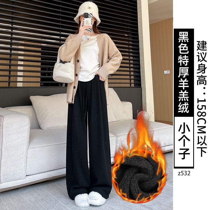 Gray Glutinous Rice Pants Women's Spring and Autumn New Straight Casual Lazy Small Loose Drape Wide Leg Pants