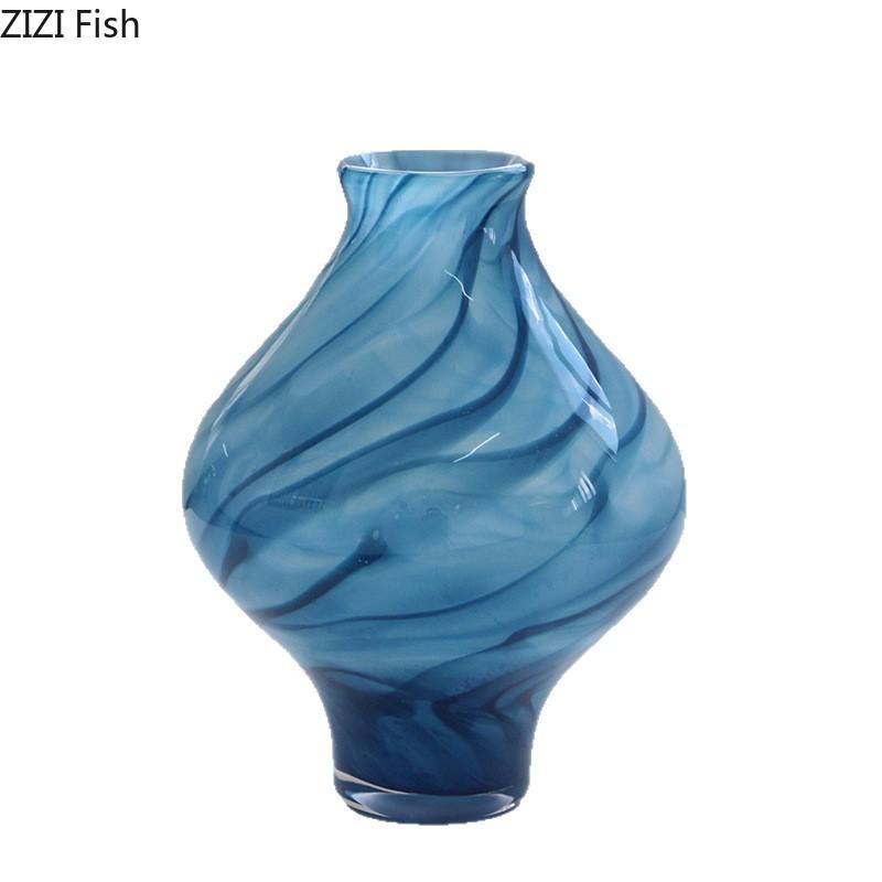 Vaso in Vetro Dipinto Onde del Mare Blu Vasi per Piante Idroponiche Decorazione da Tavolo Composizione Floreale Vasi Floreali Arredo Estetico per la Stanza