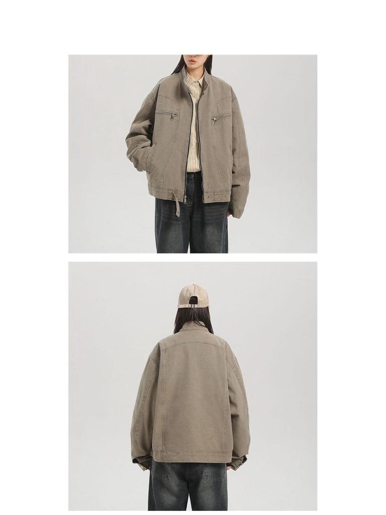 Trendige Retro Unisex Jeansjacke mit Stehkragen - Lässige Herbst-Arbeitskleidung