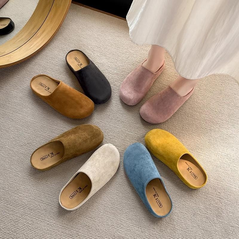 Slippers women wear spring thick-soled one-pedal lazy shoes bag head half slippers shoes