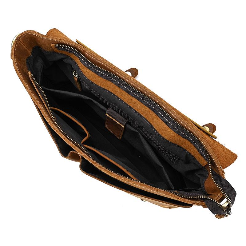 Men'S Crazy Horse Leather Handbag Flip Briefcase One Shoulder Crossbody Bag First Layer Cowhide Computer Bag Commuter