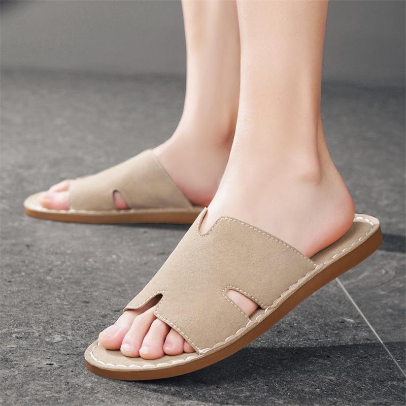 Luxury Suede Leather Summer Men Slippers Breathable Lightweight Comfortable Non Slip Beach Shoes Casual Outdoor Sandals Big Size