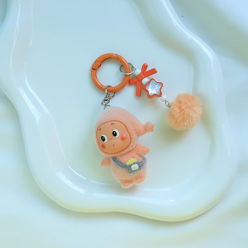 Cartoon Flocking Star Person Keychain Doll Pendant DIY Mobile Phone Cute Pendant Plush Doll Creative Decoration