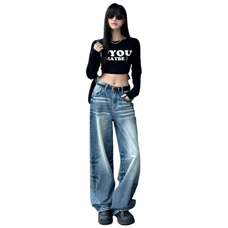 Women's High-Waisted Wide-Leg Retro Jeans - Spring 2025 Slimming Floor-Length Style