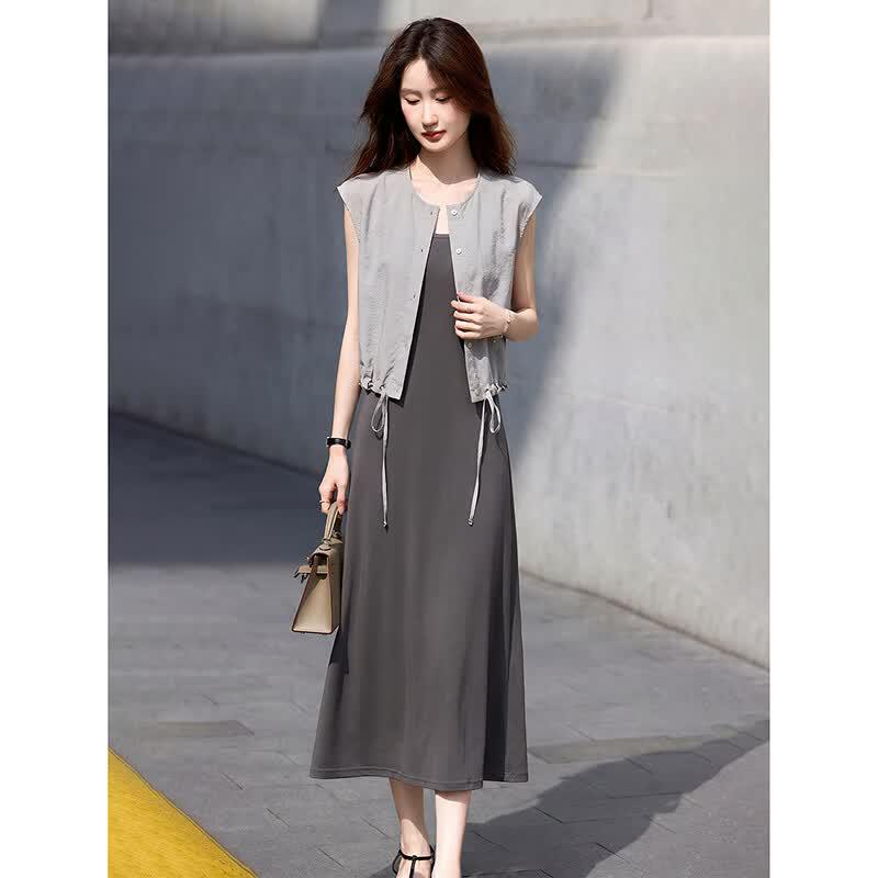 Summer Sun Protection Shirt & Camisole Dress Set