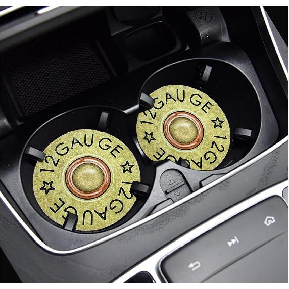 2 PCS Car Cupholder Coaster, Cool 12 Gauge Shaped Absorbent Cup Holder ert Coaster with Finger Notch, Anti Slip Vehicle Drink Mat Vintage Cup Holder
