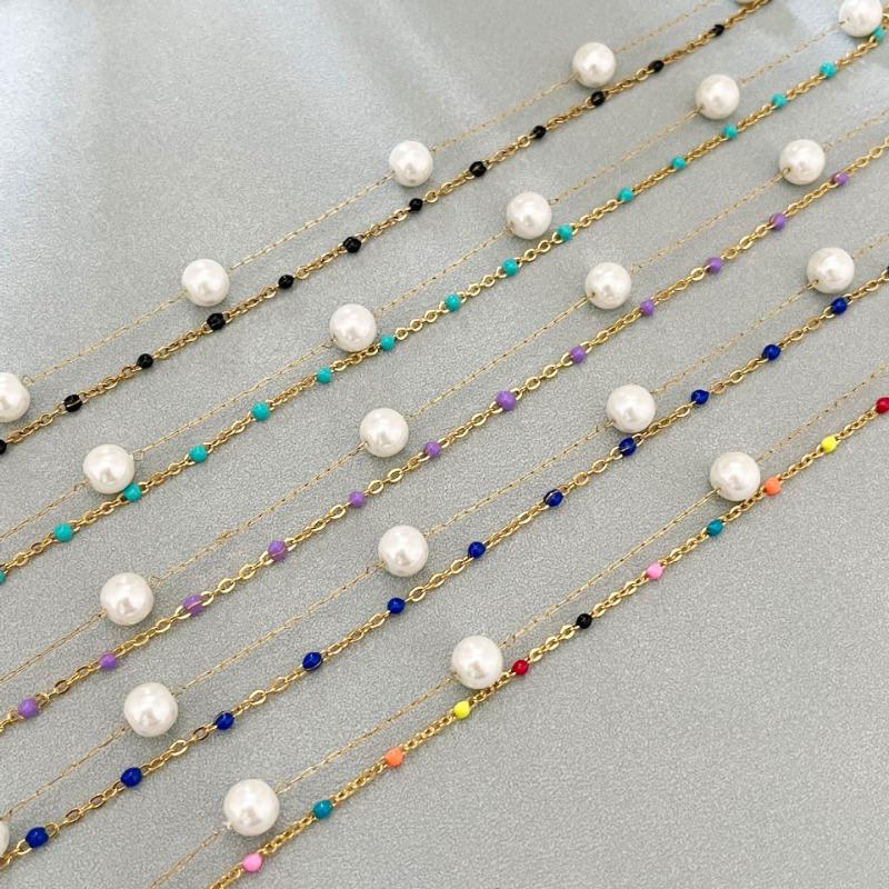 Gold Double Layer Pearl Black Bead Bracelet – Elegant Pearl Chain Jewelry, Vintage Party Gift for Women