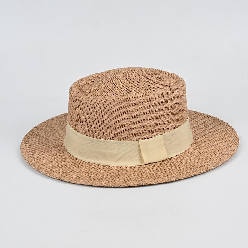 New Summer Women's Breathable Woven Straw Hat Flat Top Top Top Hat Fashionable Versatile Hat Seaside Beach Sun Protection Hat