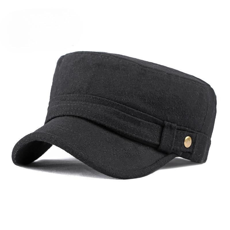 Unisex Winter Warm Woolen Military Cap Retro Flat Top Hat for Men Women Fashion Curved Brim Navy Sailor Cap Casual Peaked Hat
