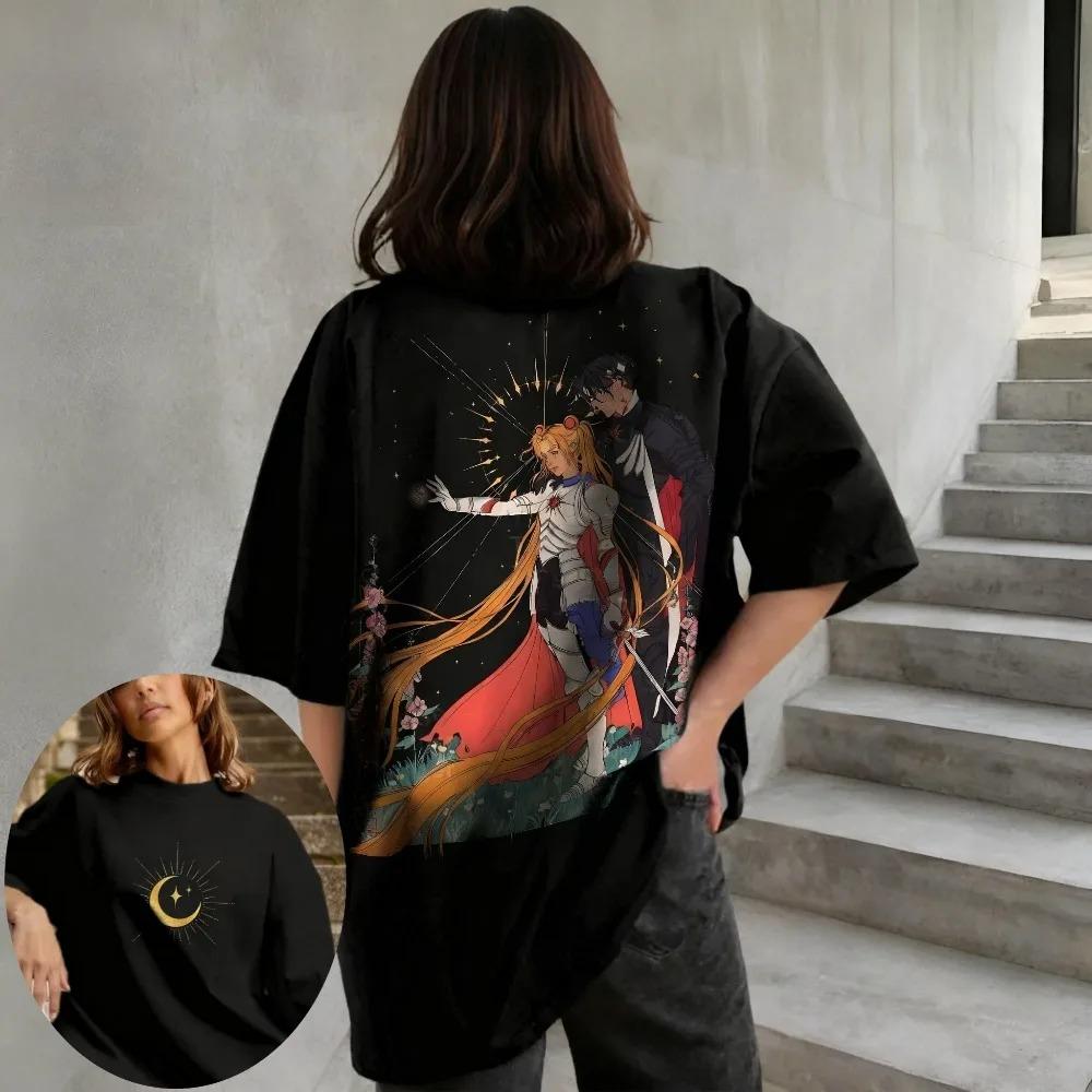 Summer and Spring Girl's Short Sleeves Sailor Moon Women's and Men's T-shirt Usagi Tsukino Anime Tee Y2k Parent-child Outfits