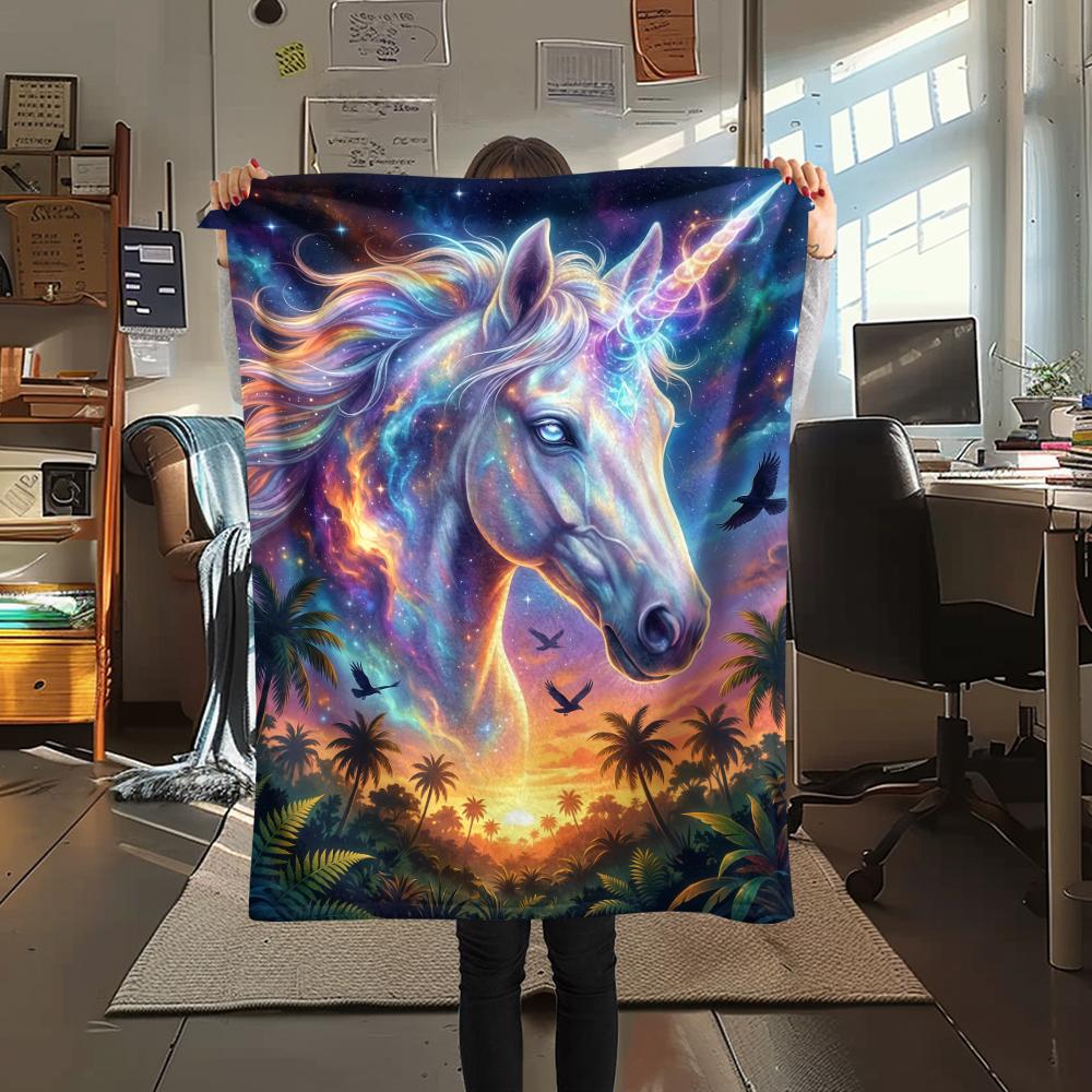 Aurora Sky Gorilla Unicorn OwlPrint Flannel Blanket,High quality Comfortable for All Seasons,Home Decor,Warmth and Comfort,Perfect for Christmas Gifts