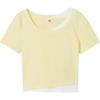 Levis Comfortable Simple Spliced Knit Casual Round Neck Short Sleeve T-Shirt Women Tops 003SL-0000