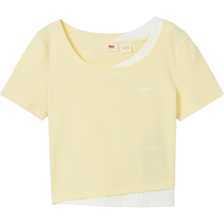 Levis Comfortable Simple Spliced Knit Casual Round Neck Short Sleeve T-Shirt Women Tops 003SL-0000