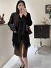 Korean V-Neck Mid-Length Patchwork Lace Suit Jacket for Women